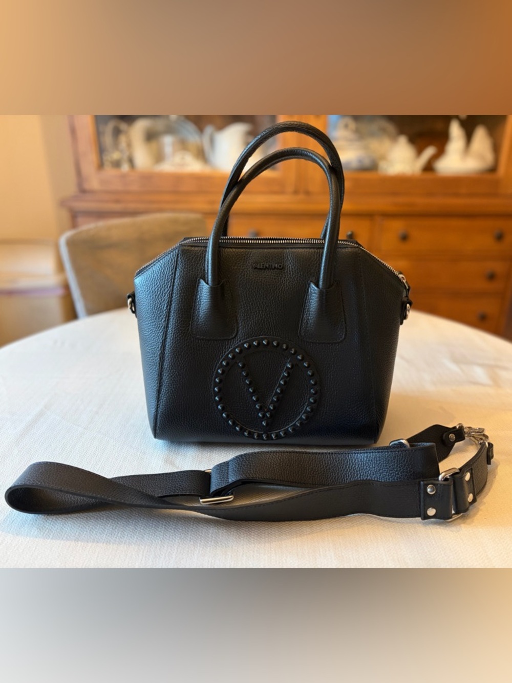 Authentic Valentino Black Leather Studded V-Logo Minimi Satchel - Picture 2 of 4